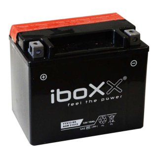 Iboxx Motorrad Gel Batterie YTX12-BS, 12 Volt, 10 Ah, komplett geschlossen