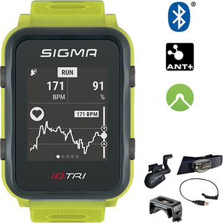 Sigma GPS Smart Triatlon Uhr mit Pulsmessung am Handgelenk Neon Grün Bundle